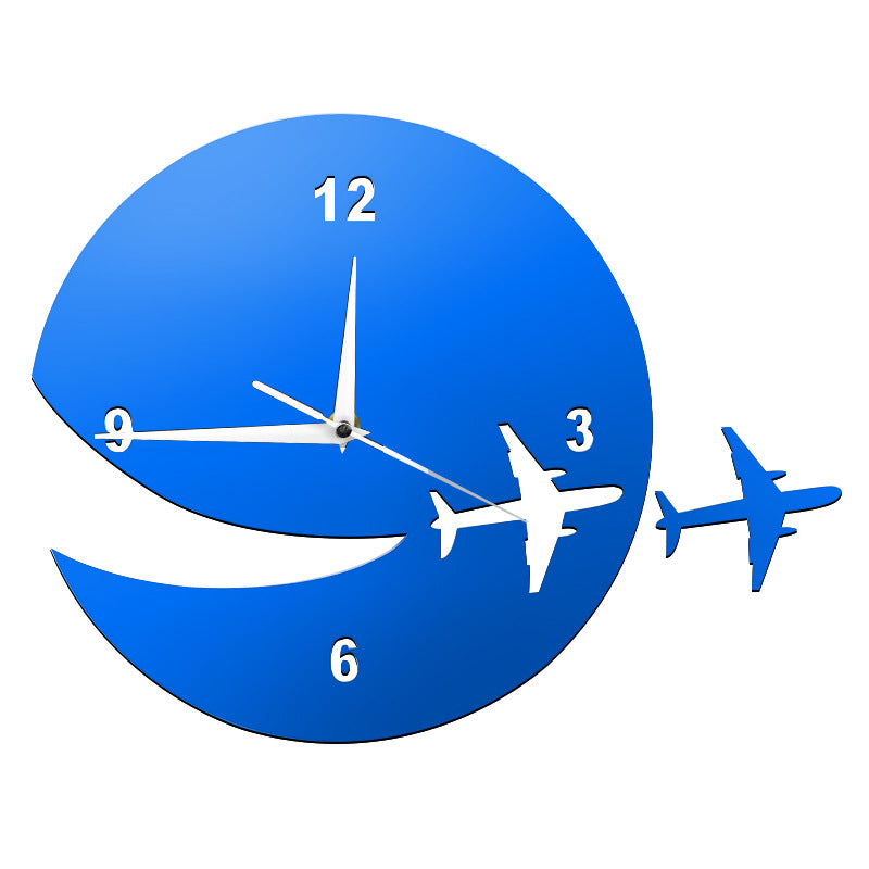 Decorazione con aereo in volo - Orologio di tendenza - Colore Blu.