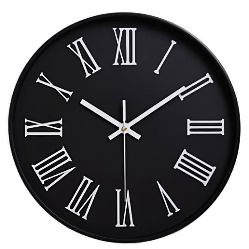 Orologio con Numeri Romani - Modello nero - Stile moderno - Ideale per l'arredamento.