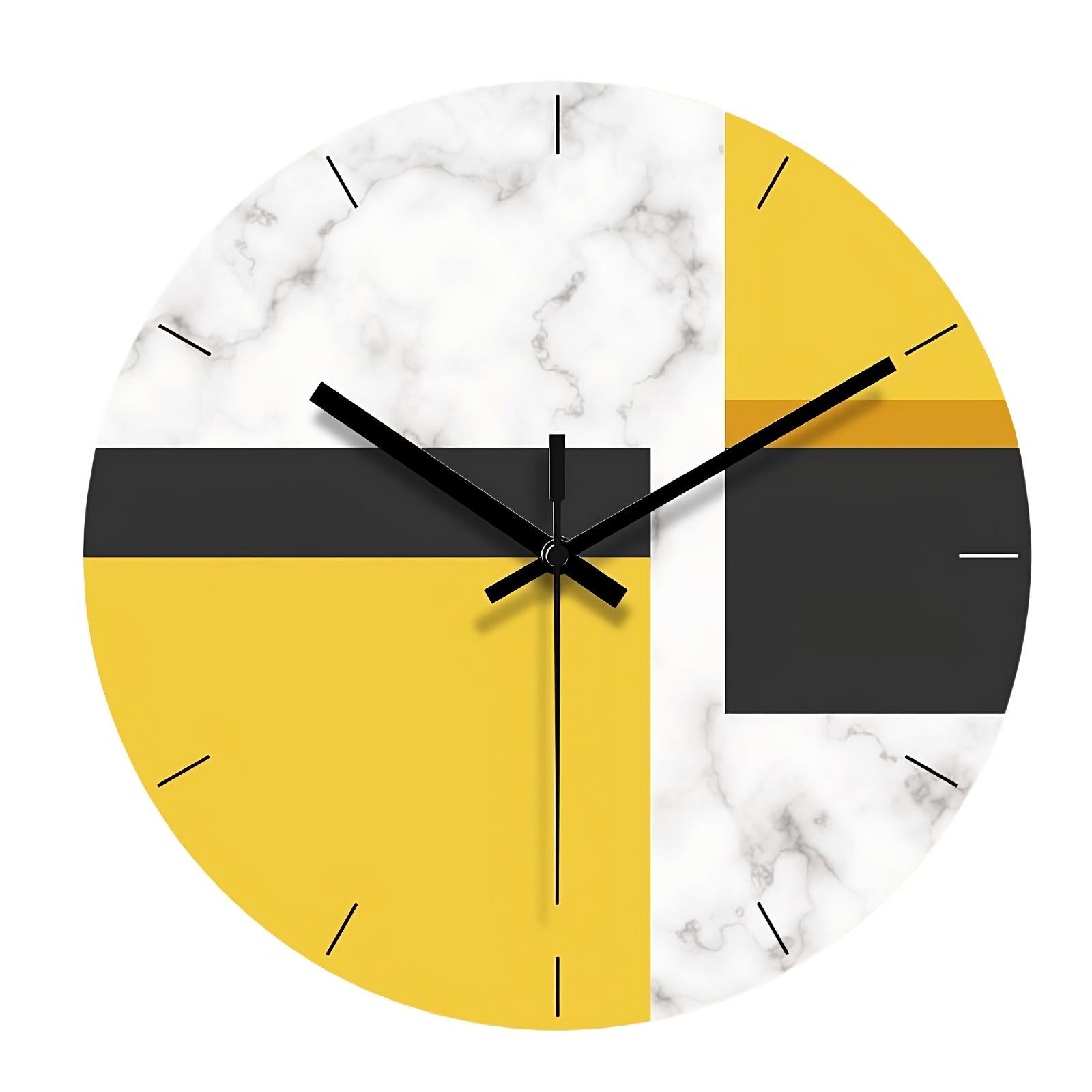 Orologio moderno astratto - Modello giallo - Vista frontale - Decorazione d'interni unica.